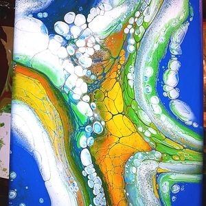 Acrylic pour painting on canvas